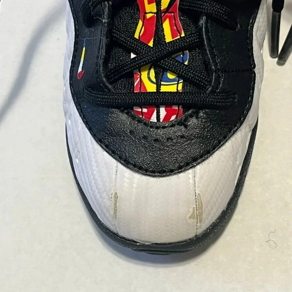 Nike Little Posite Foamposite kids tennis shoes size 10C yellow trim black white - Picture 14 of 15